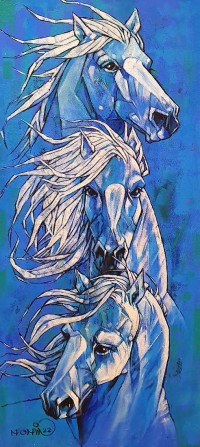 Momin Khan, 20 x 48 Inch, Acrylic on Canvas, Horse Painting, AC-MK-115